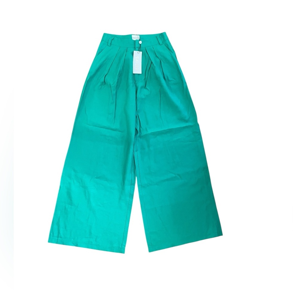 SNDYS. Alexa Pants Green Wide Leg Trousers New With Tags - Picture 2 of 13